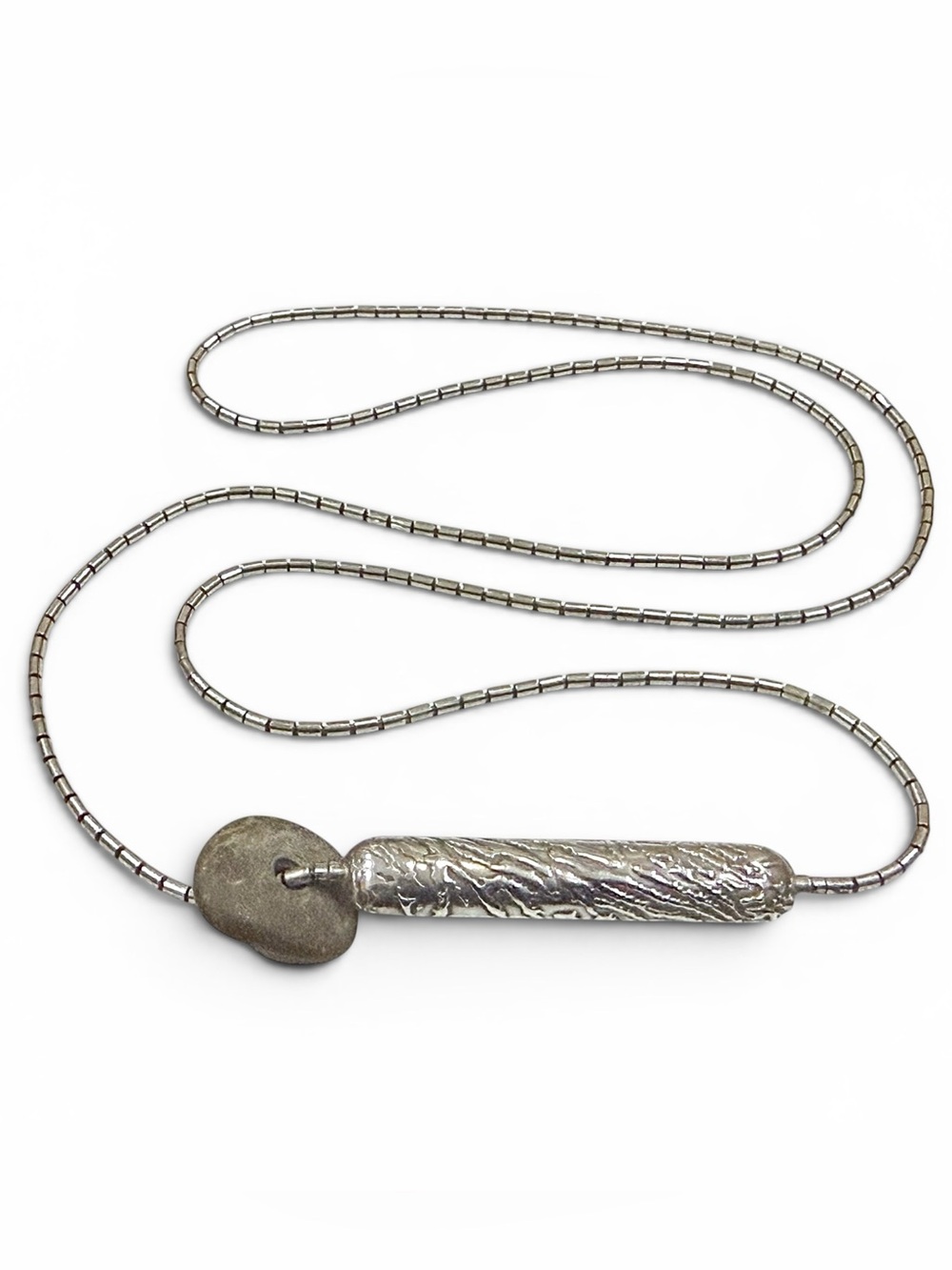 Jan Yager Unique Sterling Modernist Pillow Style Necklace with Stone Accent - Picture 3 of 16